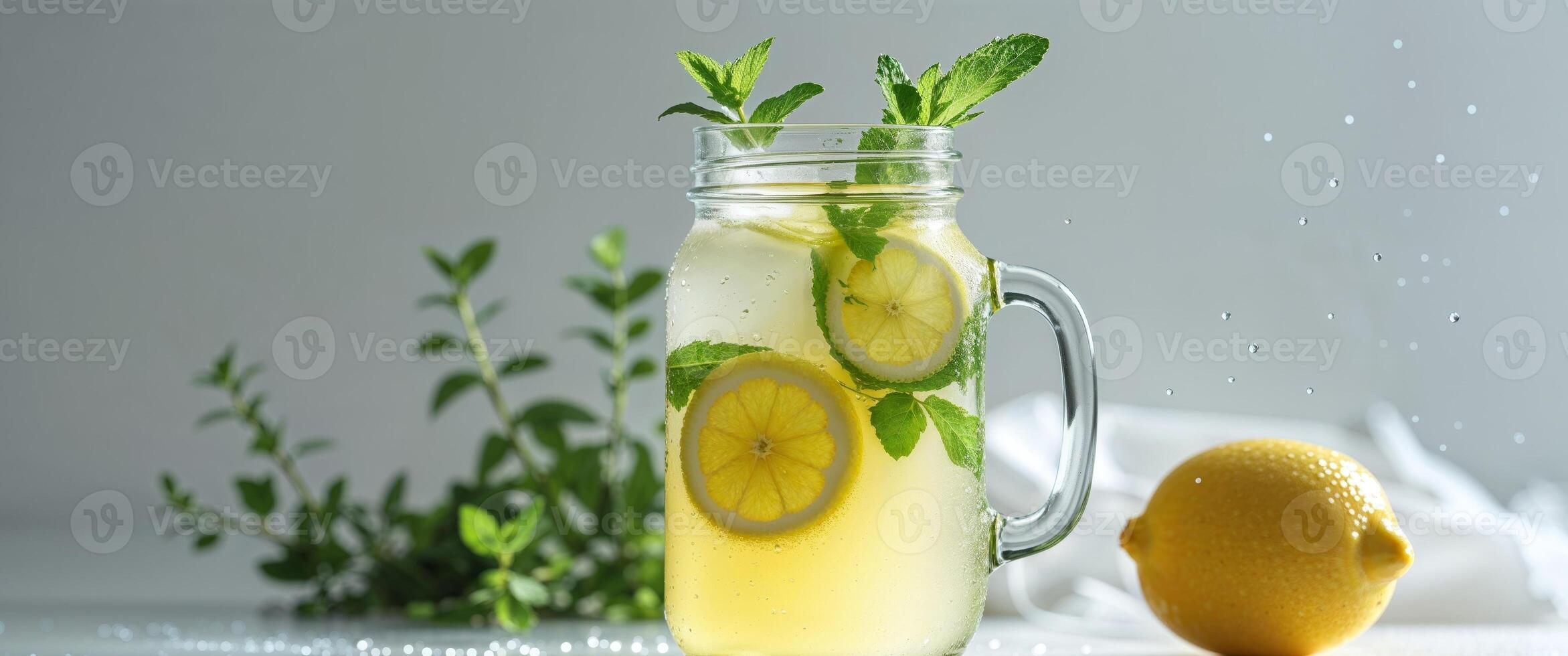 Refreshing Lemonade Drink in a Glass Jar with Mint and Herbal Touch - The Perfect Summer Beverage for Hydration and Enjoyment photo
