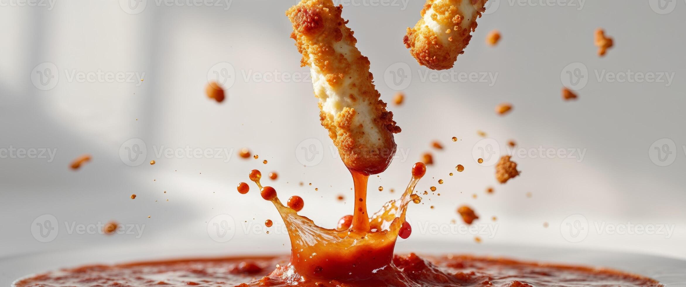 Delicious Fried Mozzarella Sticks Splashing in Marinara Sauce photo
