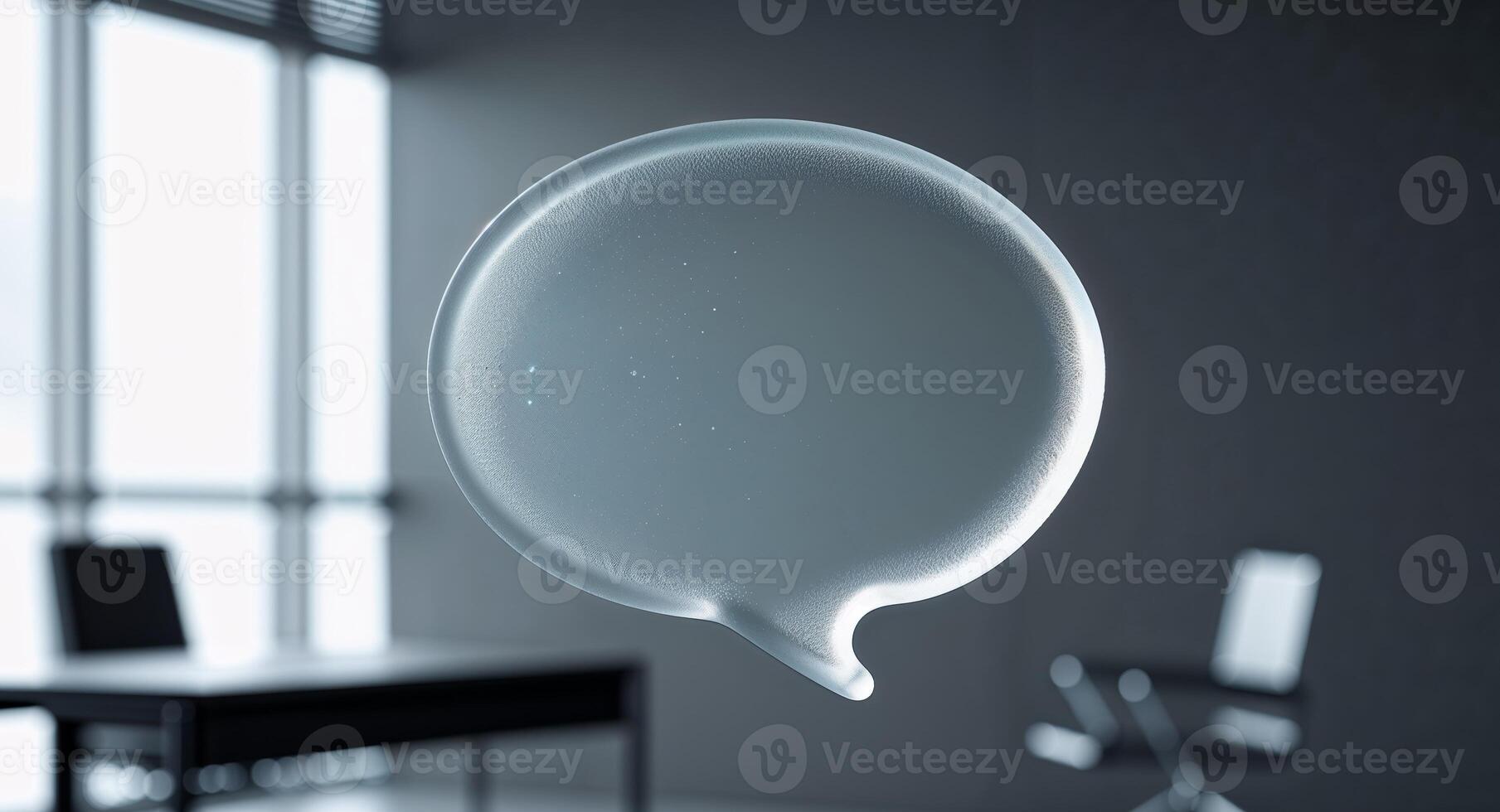 Frosted Glass Speech Bubble in Modern Office for Corporate Messaging Design. photo