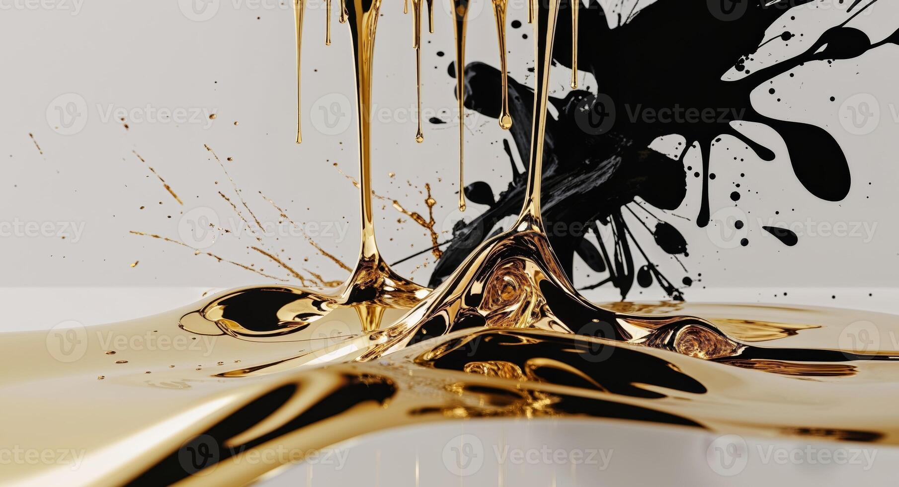 Golden Elegance With Dripping Surfaces And Ink photo