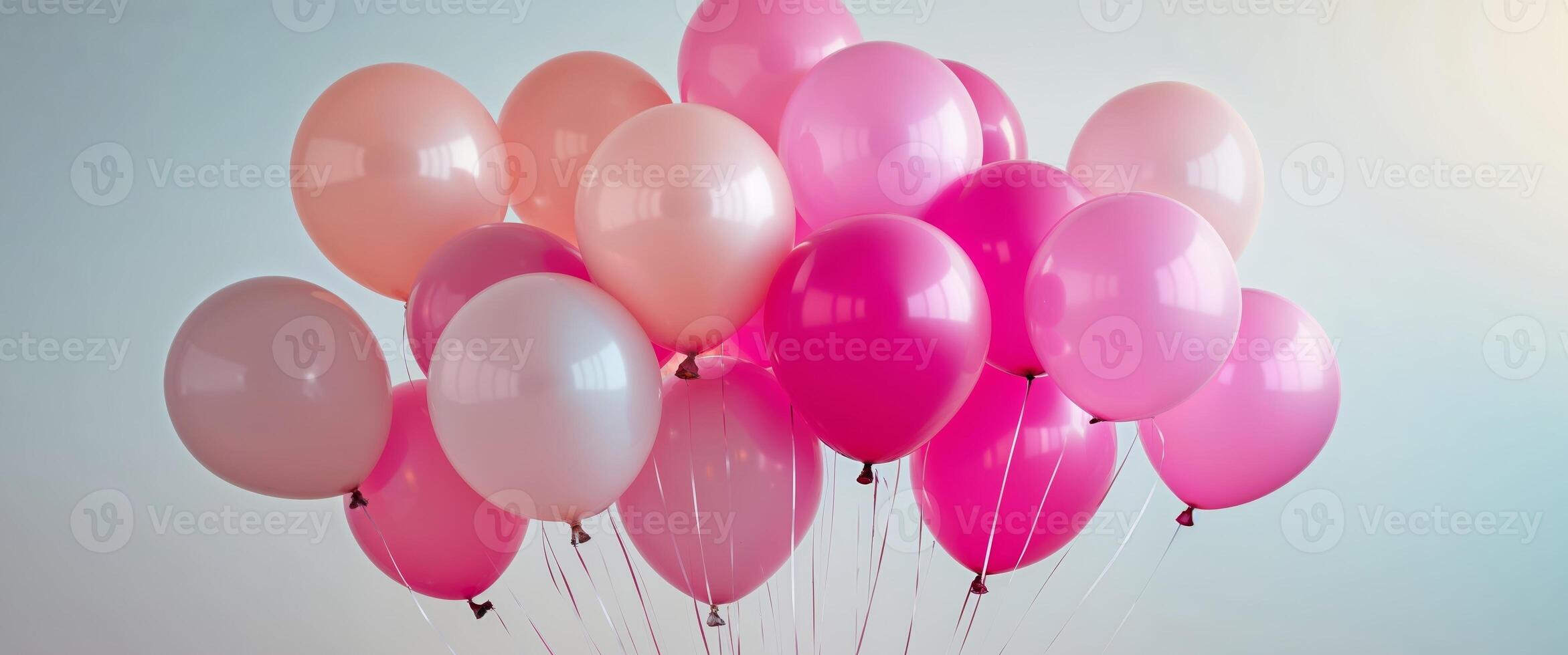 Colorful Party Balloons in Various Shades of Pink and Soft Background for Celebrations. photo