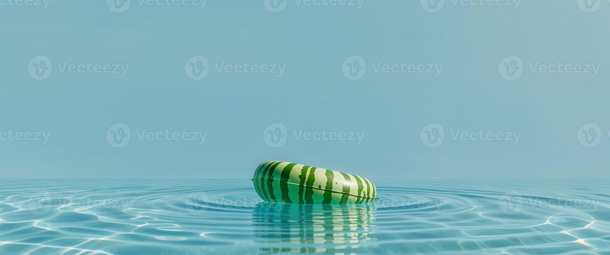 Floating watermelon pool float in clear blue swimming water photo