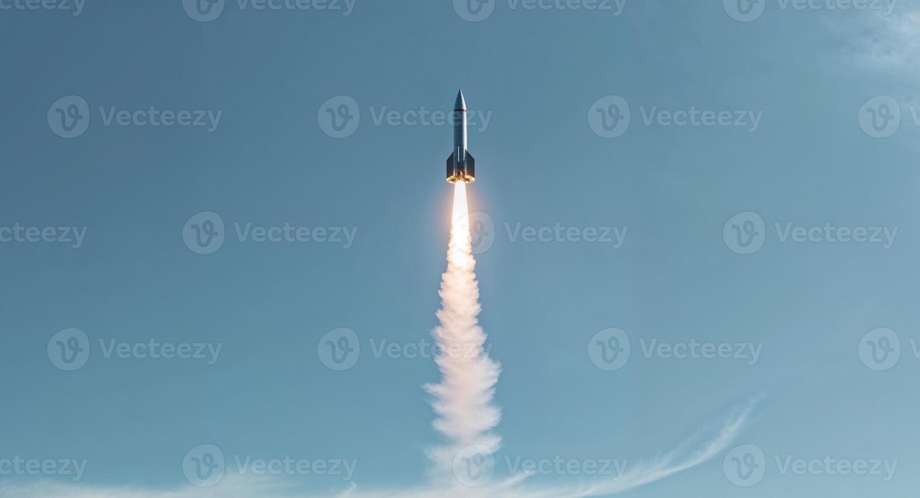 A rocket is taking off in the sky photo