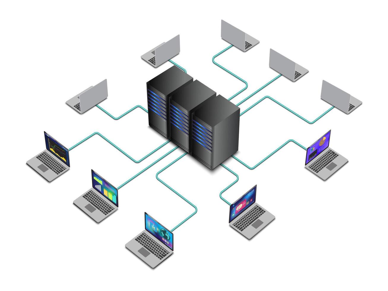 Lan network diagram for business and technology concept. 3D WAN of computer networking . vector