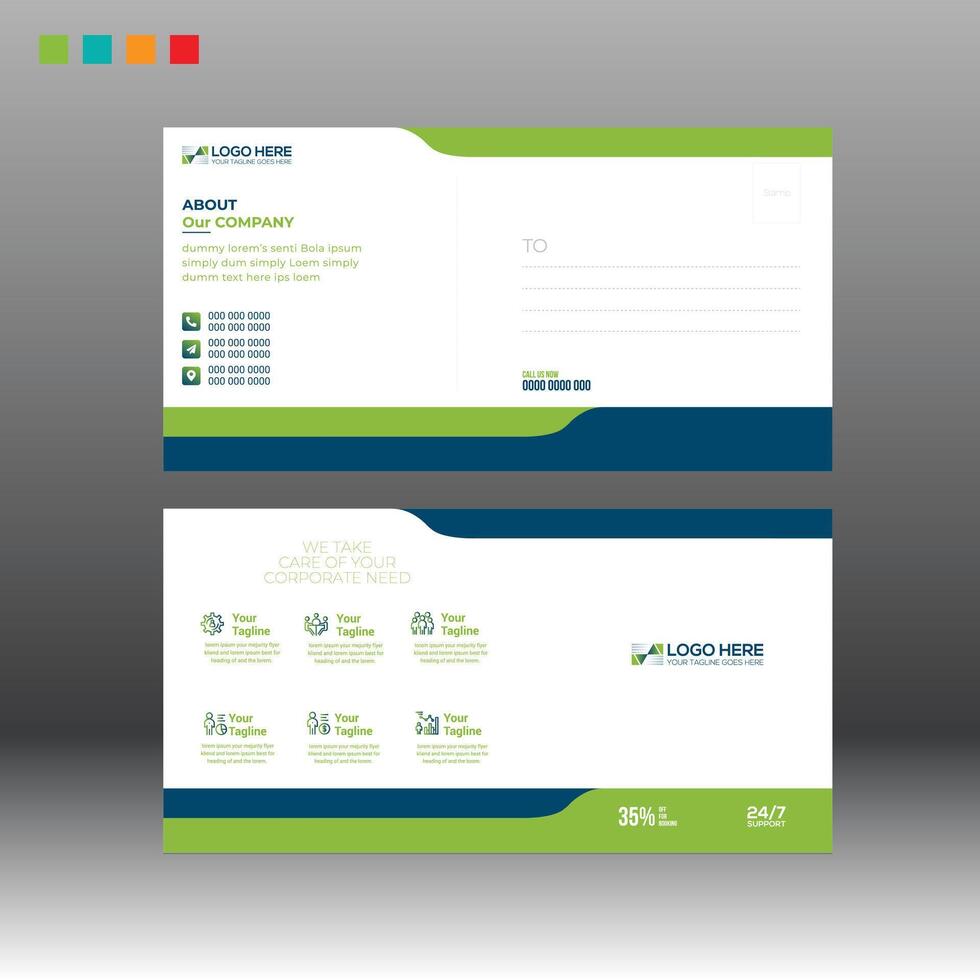 Green colored Postcard Design for any best use vector