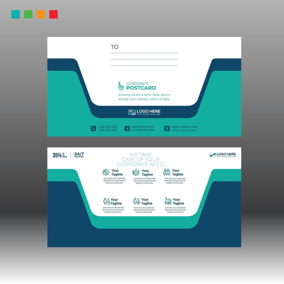 Cyan colored Postcard template vector