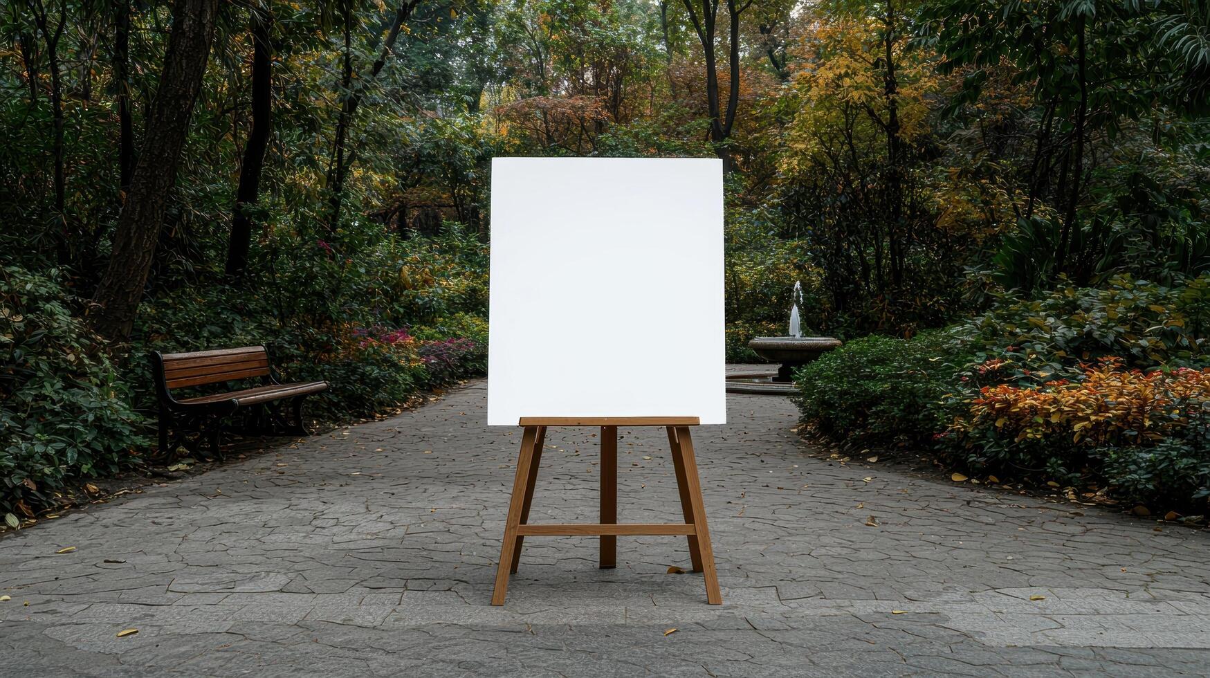 Blank canvas on an easel in a park photo