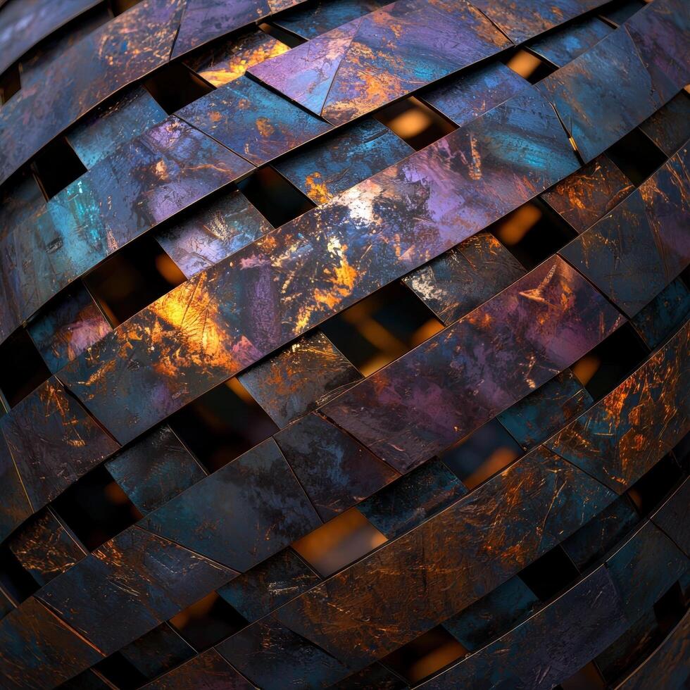 Abstract sphere with iridescent metal plates photo