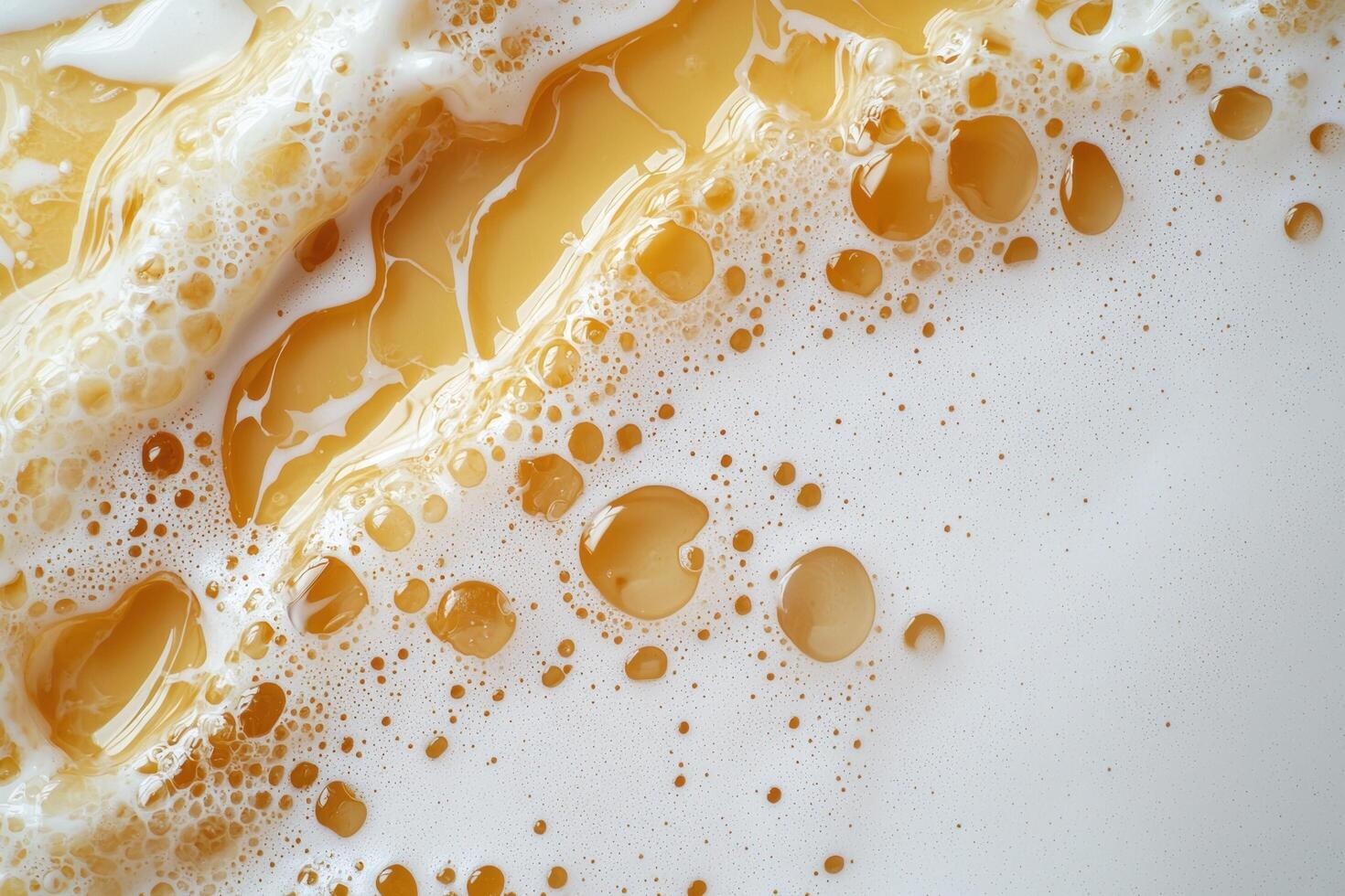 Golden liquid with bubbles and foam texture photo