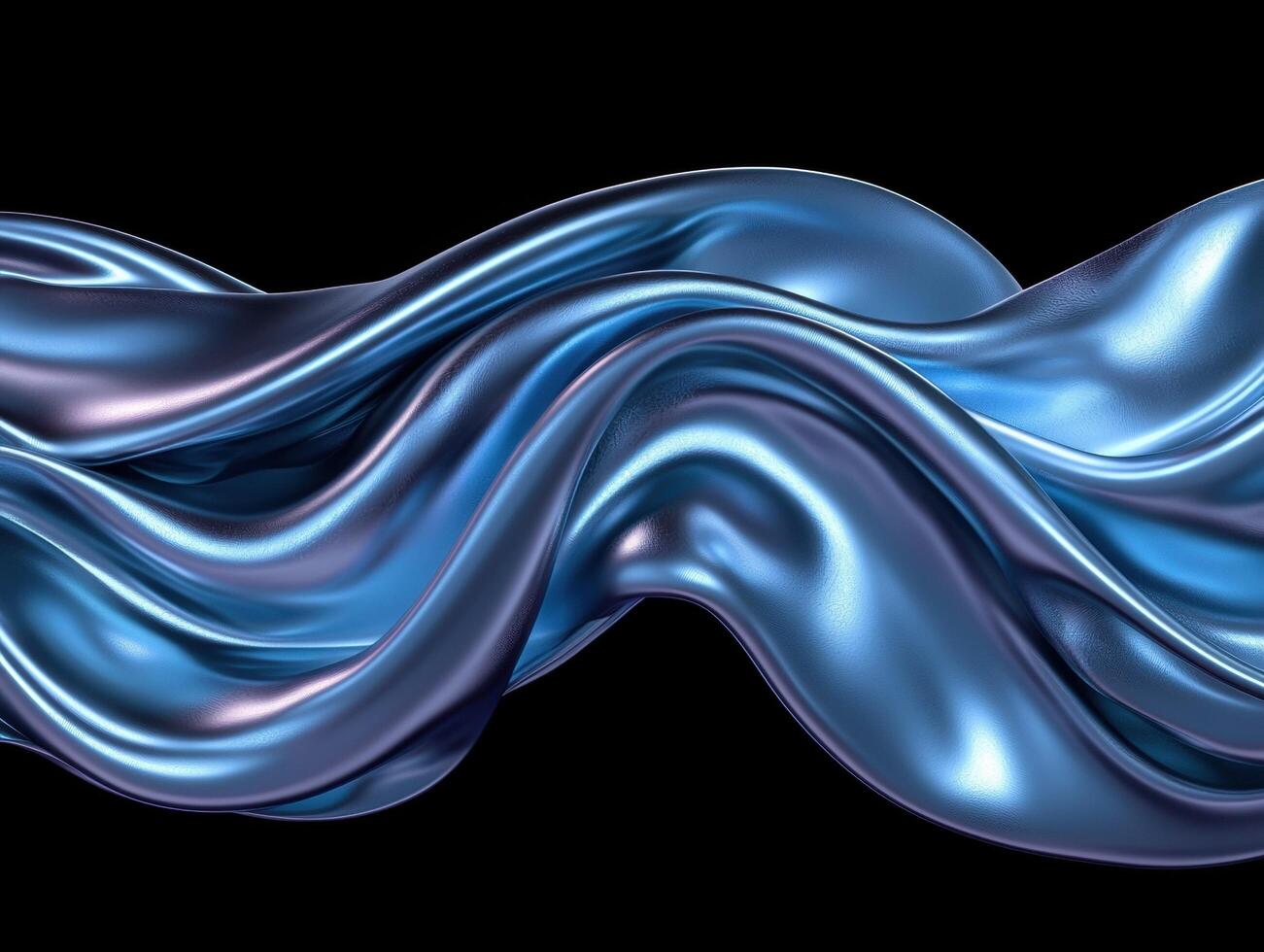 Abstract blue iridescent flowing fabric on a black background photo