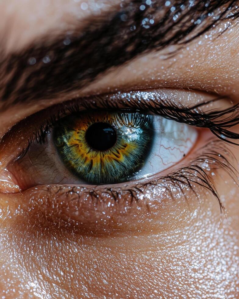 Close up of a human eye with a striking hazel iris photo