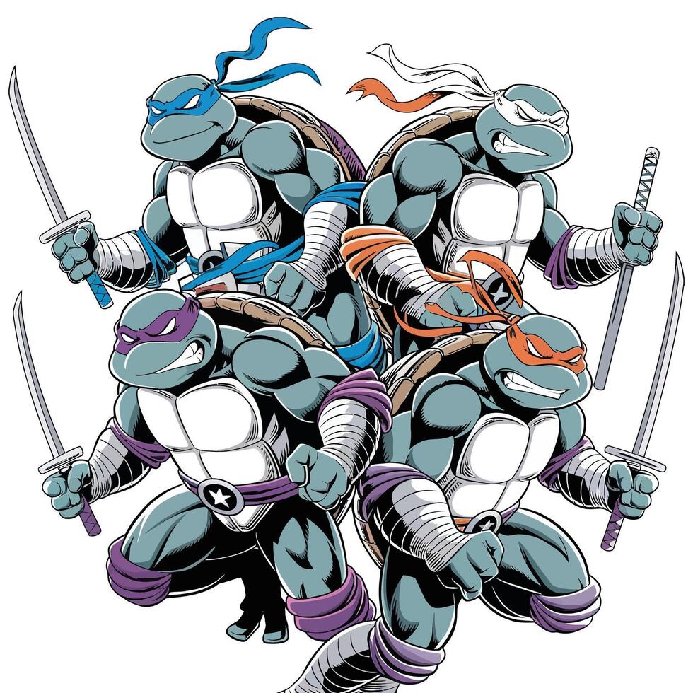 Action-Packed Ninja Turtles Illustration. vector