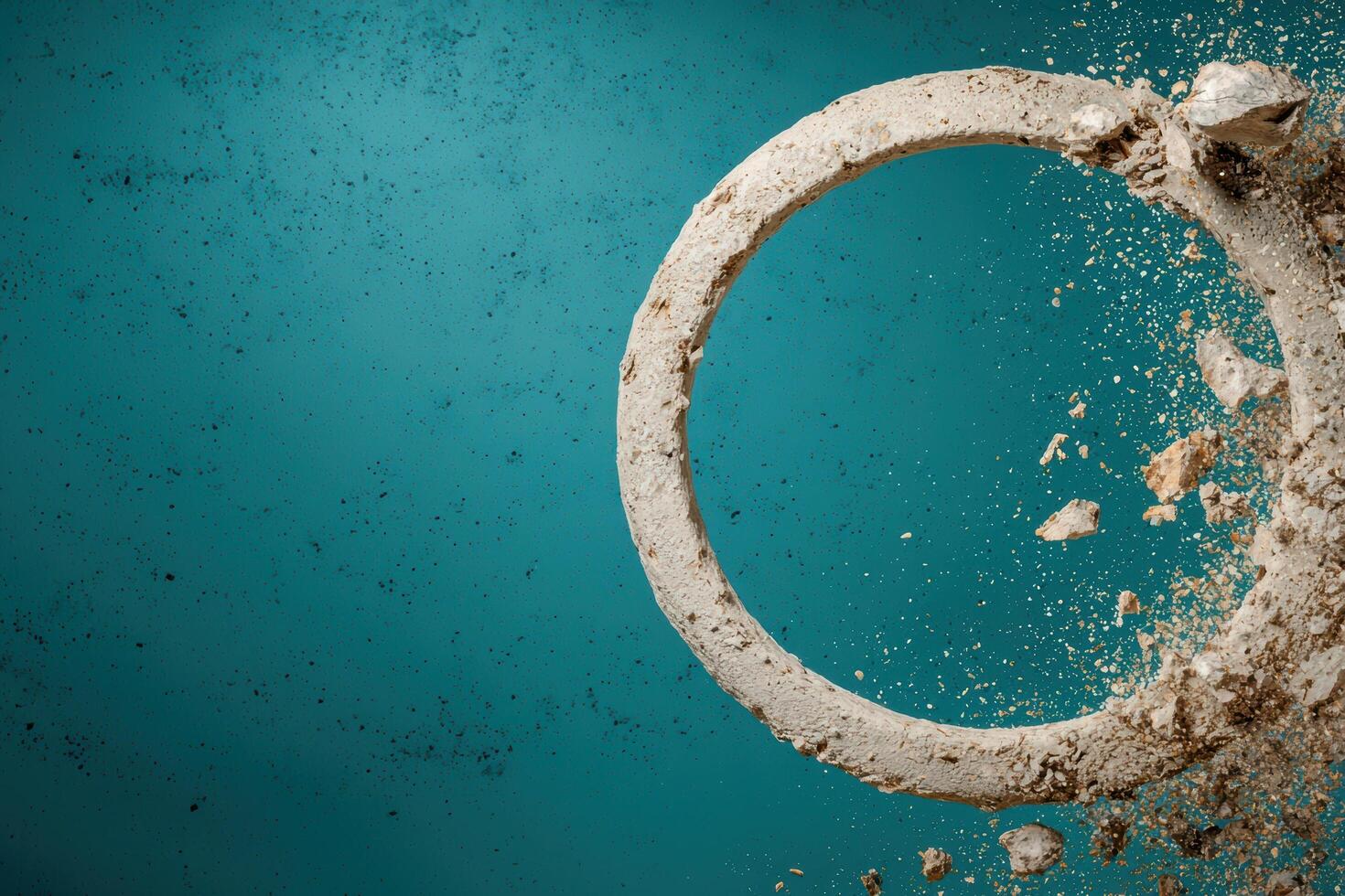 A crumbling stone ring against a teal background photo