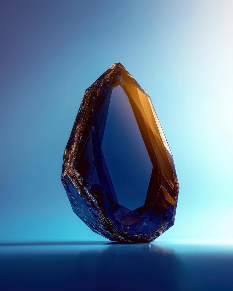 Abstract blue crystal on a reflective surface photo
