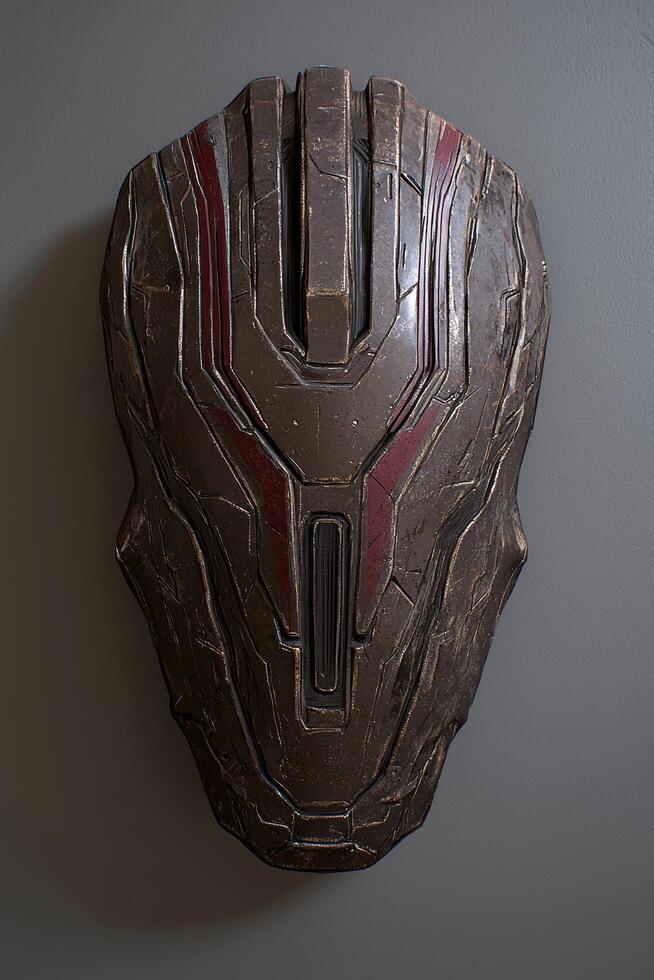 A futuristic shield with red accents photo