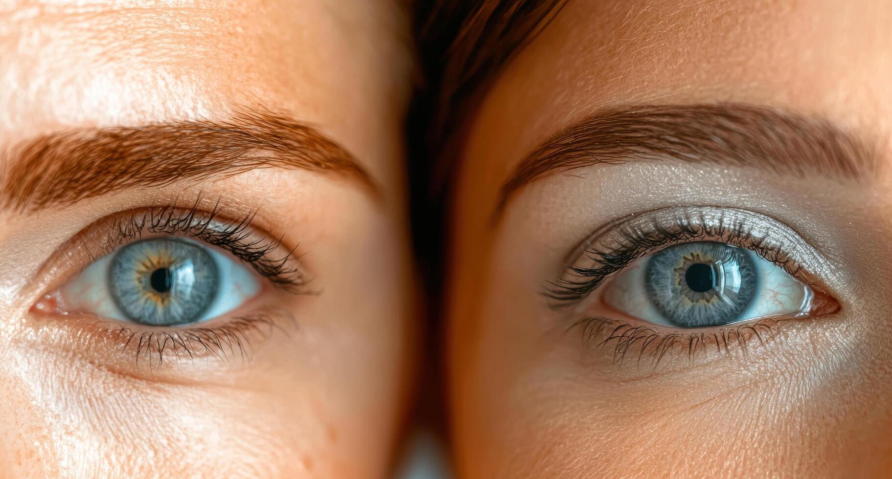 Close up of two beautiful blue eyes photo