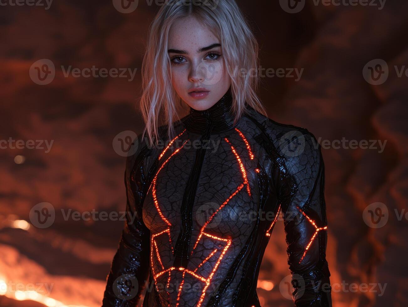 Futuristic woman in a glowing suit photo