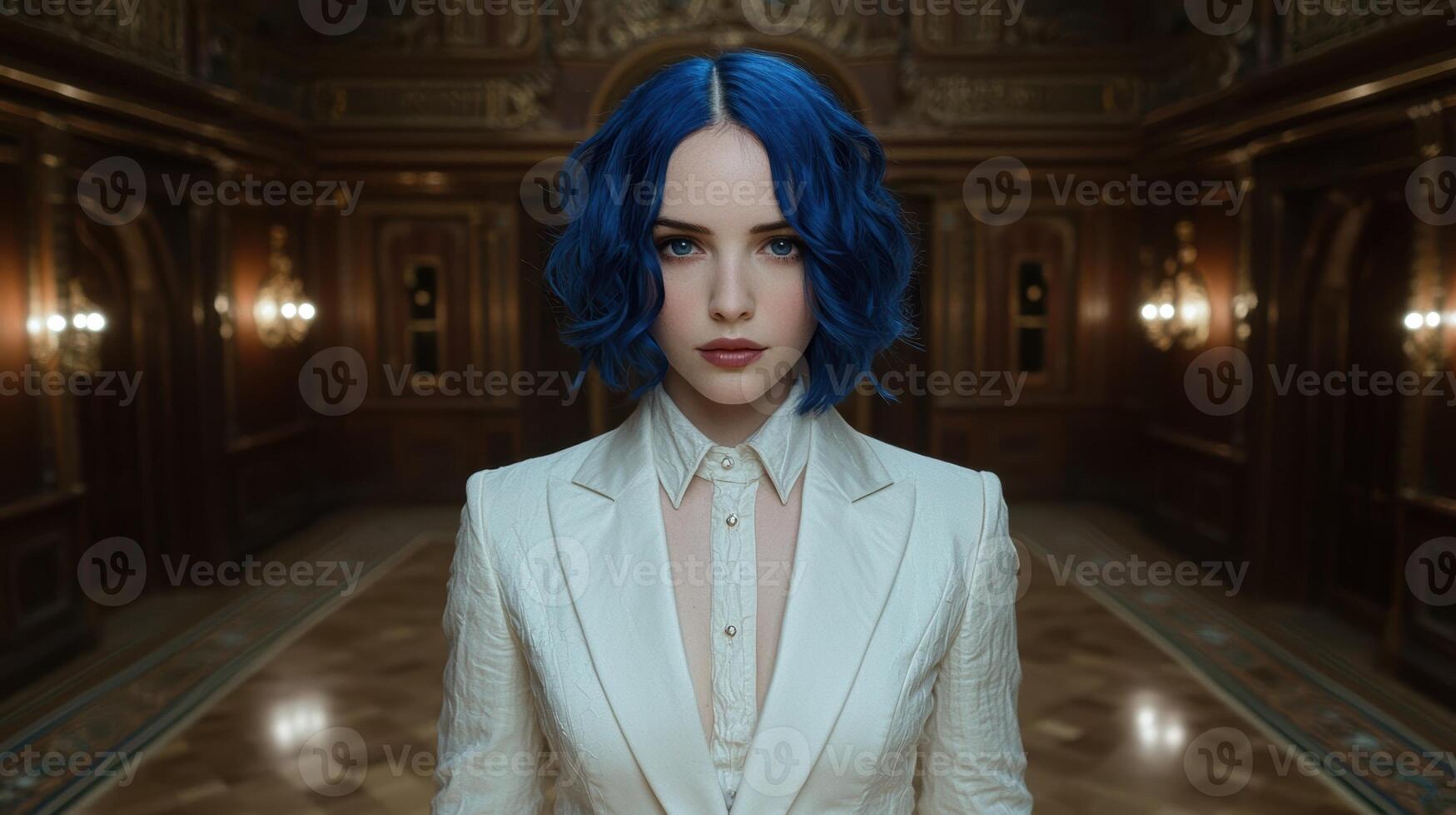 Woman with blue hair in a formal setting photo
