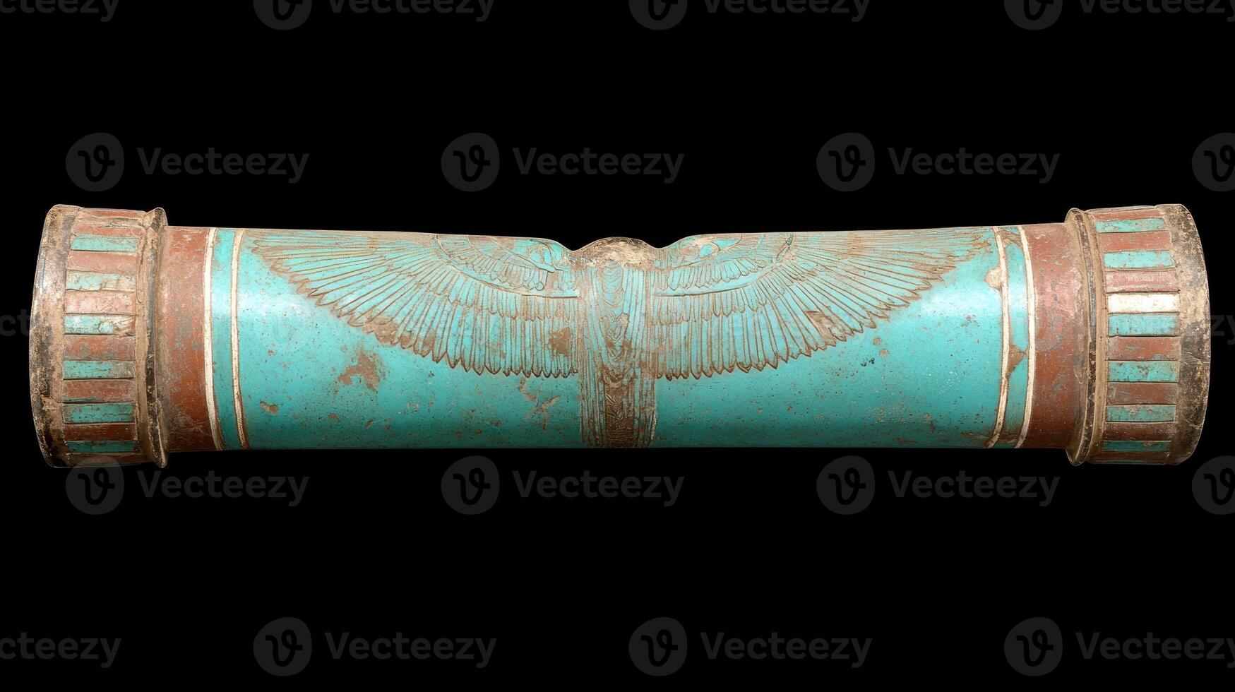 Ancient Egyptian artifact with winged design photo