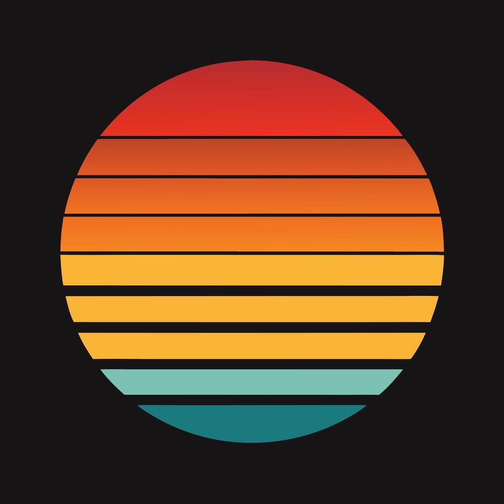 Abstract 80s retro gradient sun. Sunset logo design. vector
