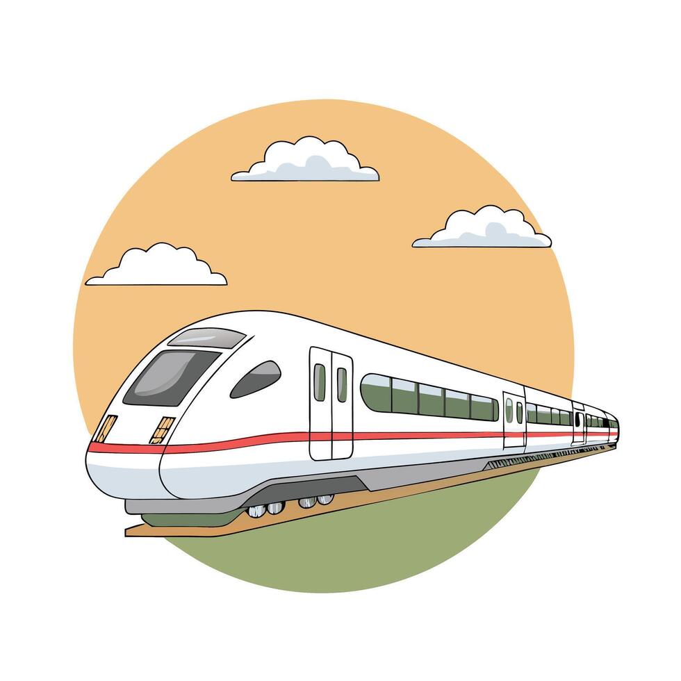 High speed train sleek natural design. Metro train illustration sketch. Fast modern express passenger train. vector