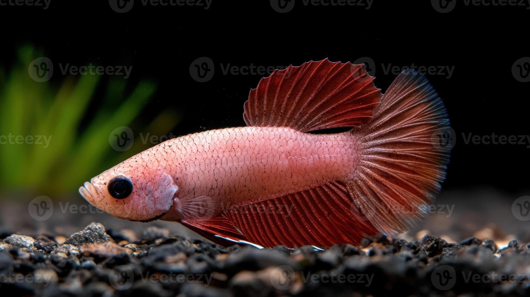 A beautiful pink betta fish swimming in an aquarium. photo