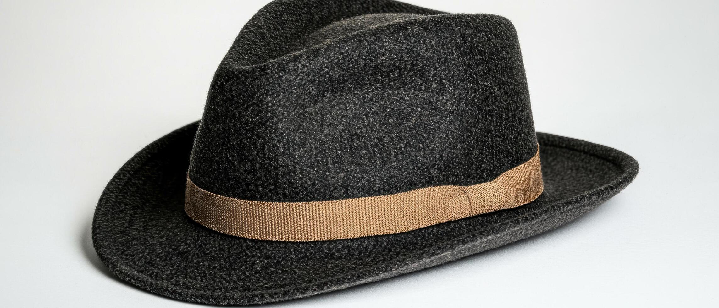 Stylish gray fedora hat with brown band on white background photo
