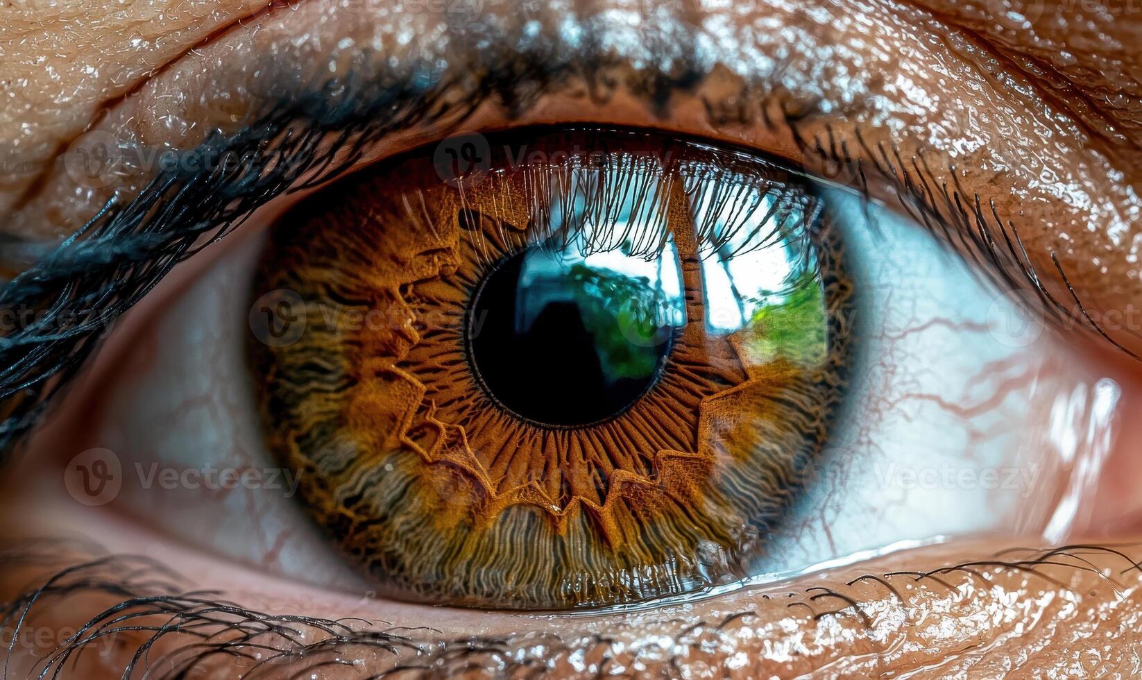 Close up of a human eye with a brown iris photo