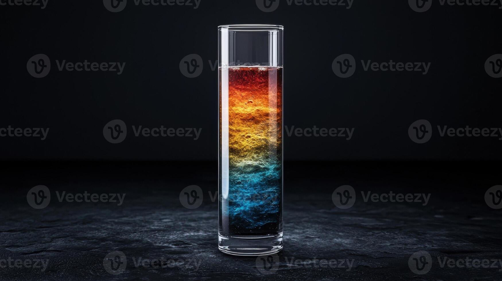 A glass of liquid with layered colors photo