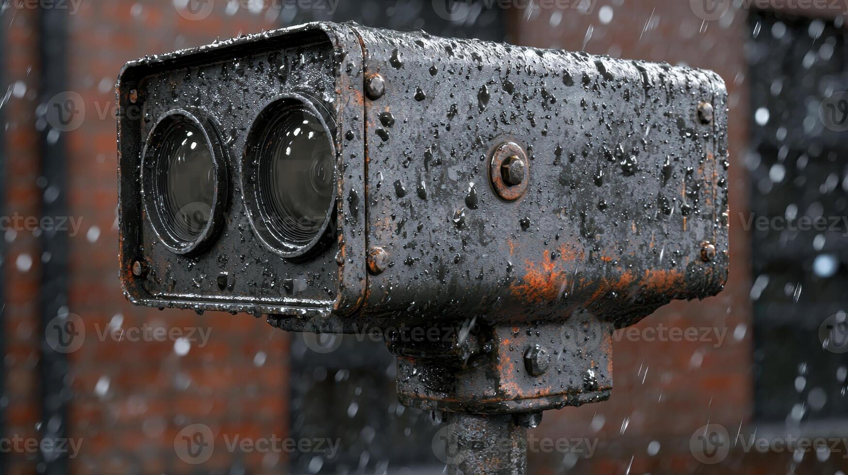 Old binoculars in the rain, close up photo