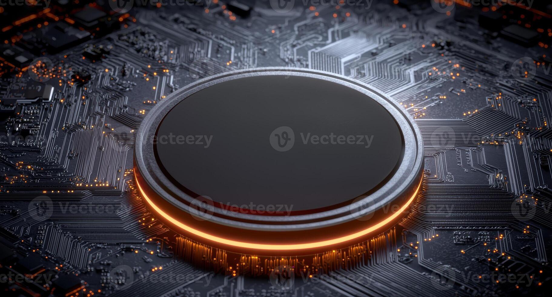 Close up of a modern computer processor on a circuit board. photo