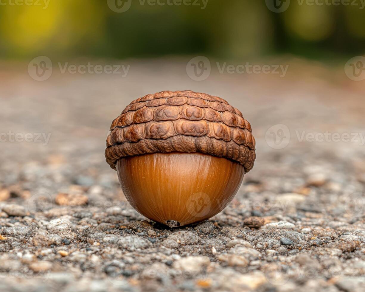 Close up of an acorn on the ground photo