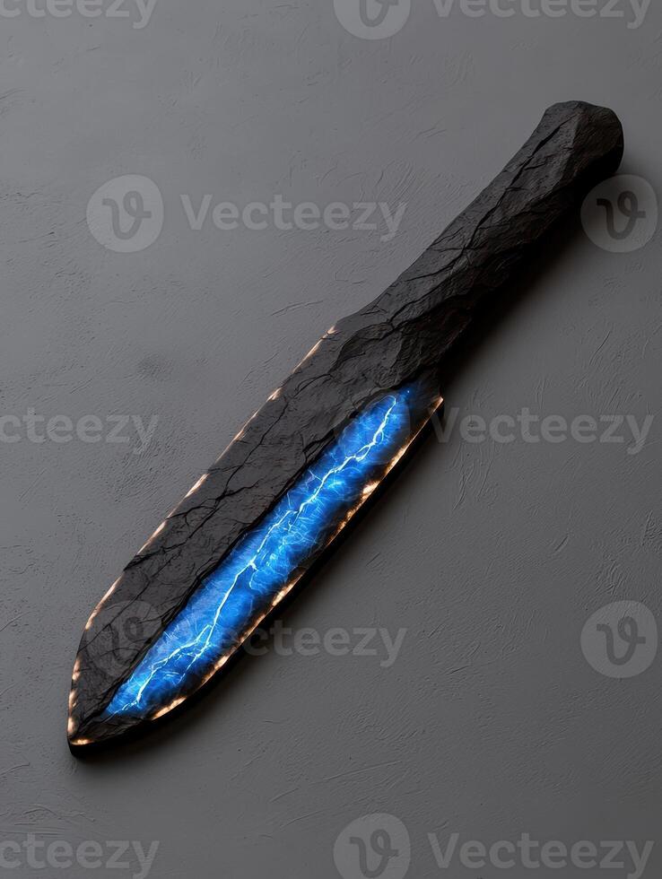 A knife with a blue lightning blade photo