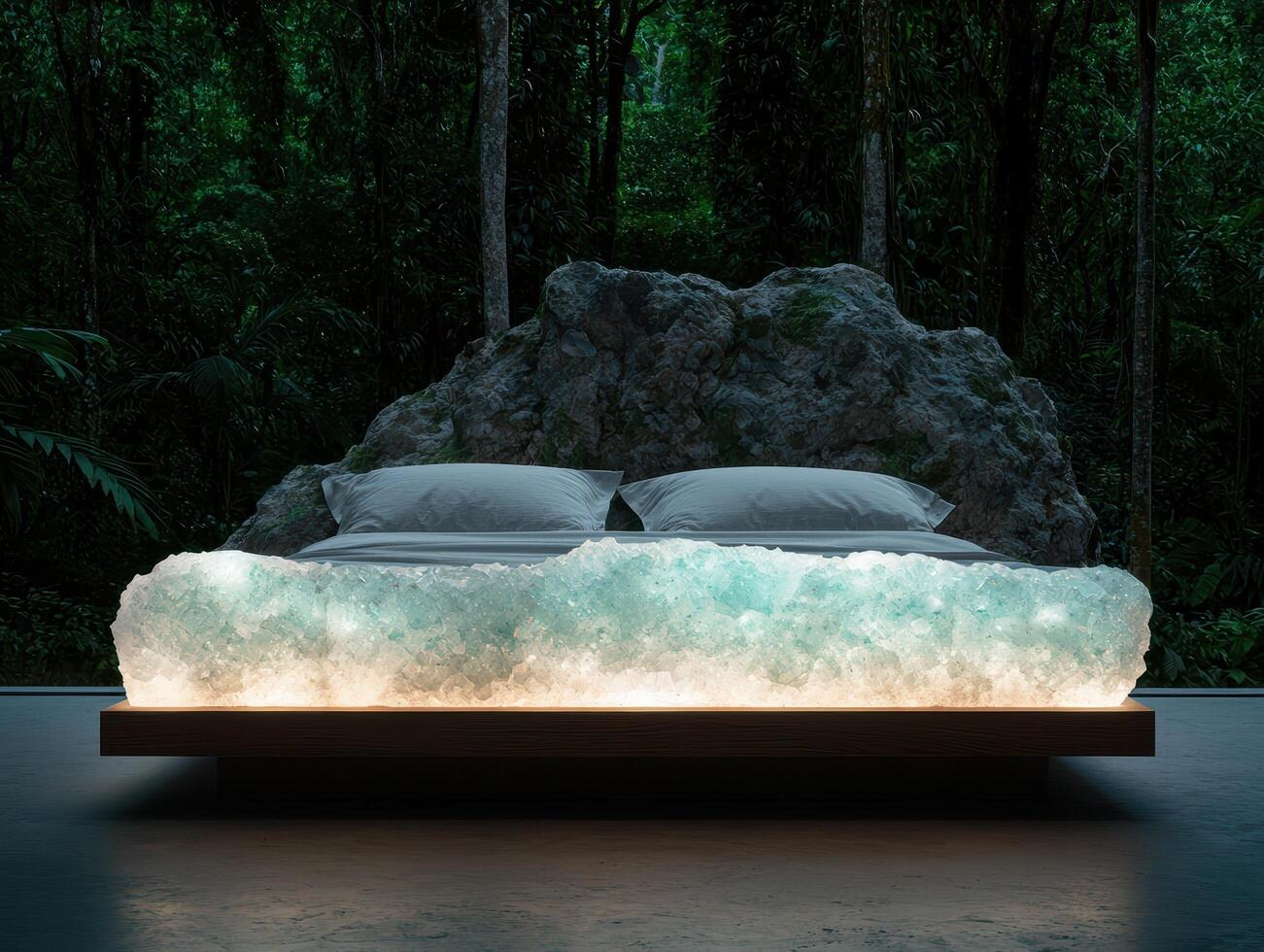 A crystal bed in a forest setting photo