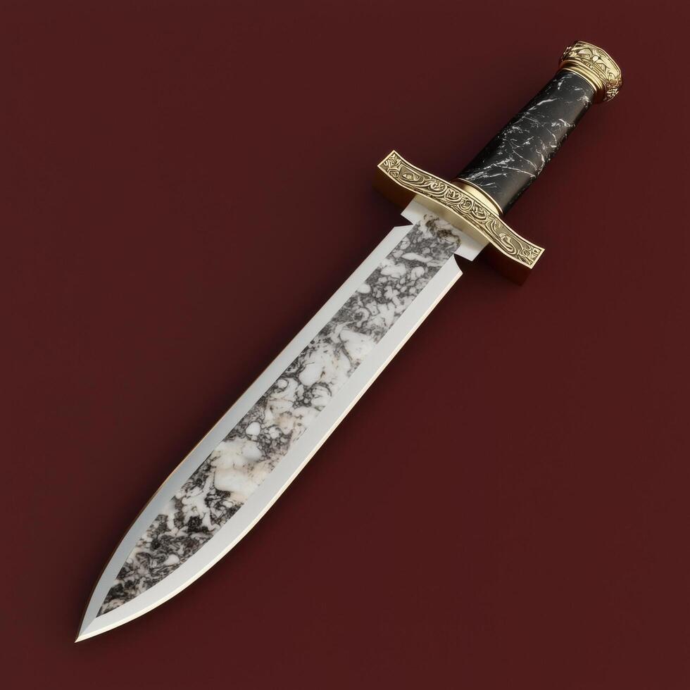 Ornate dagger with a marble blade and handle photo
