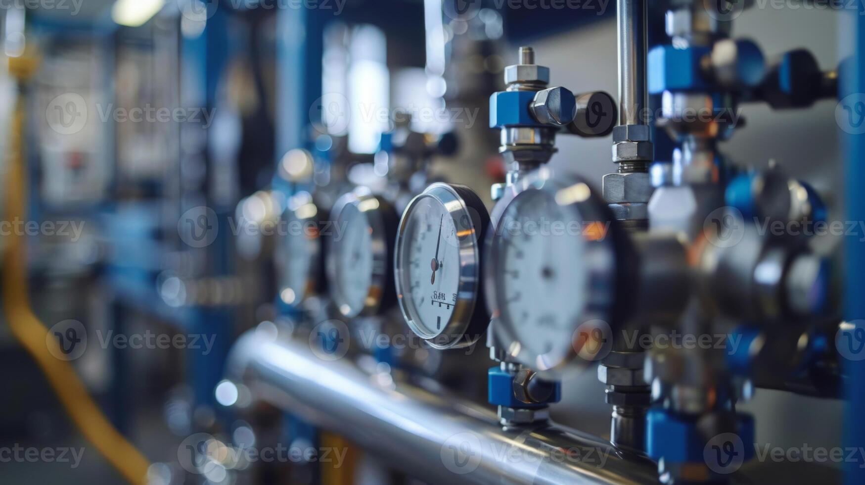 Close up view of pressure gauges and piping within an industrial setting, illustrating the detailed machinery involved in monitoring and controlling operational parameters. photo