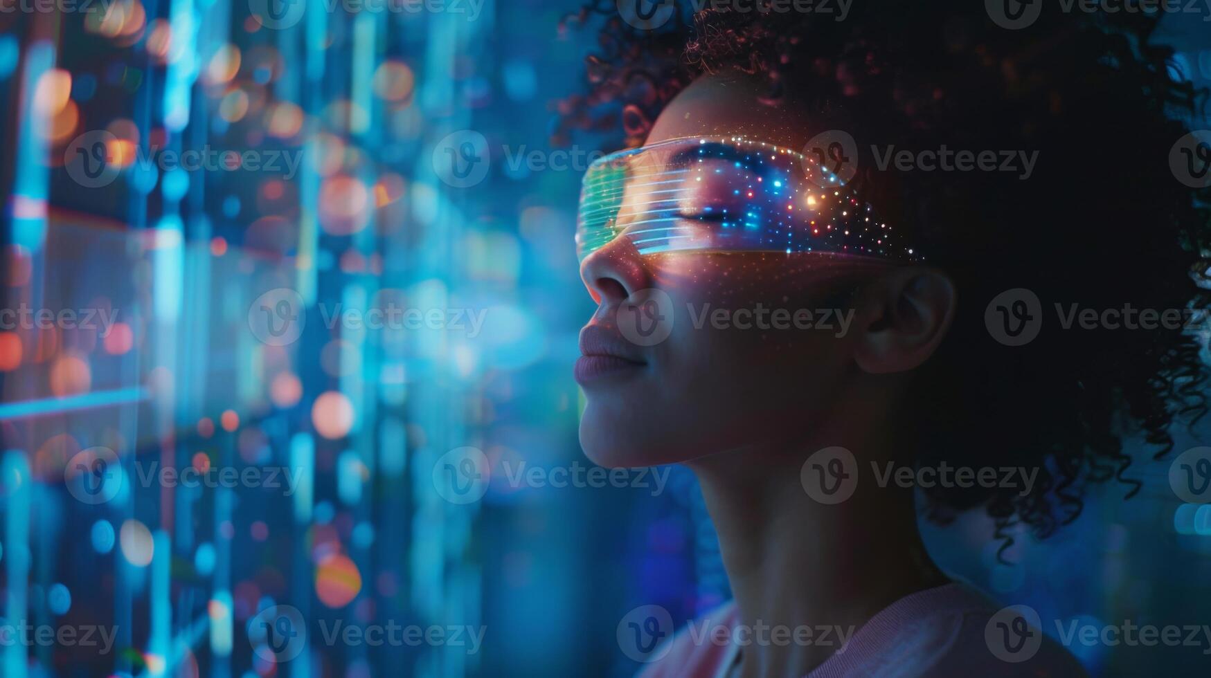 Individual experiences sustainable mental health support through digital therapy, utilizing mindfulness apps and telemedicine technologies in a serene, tech infused space. photo