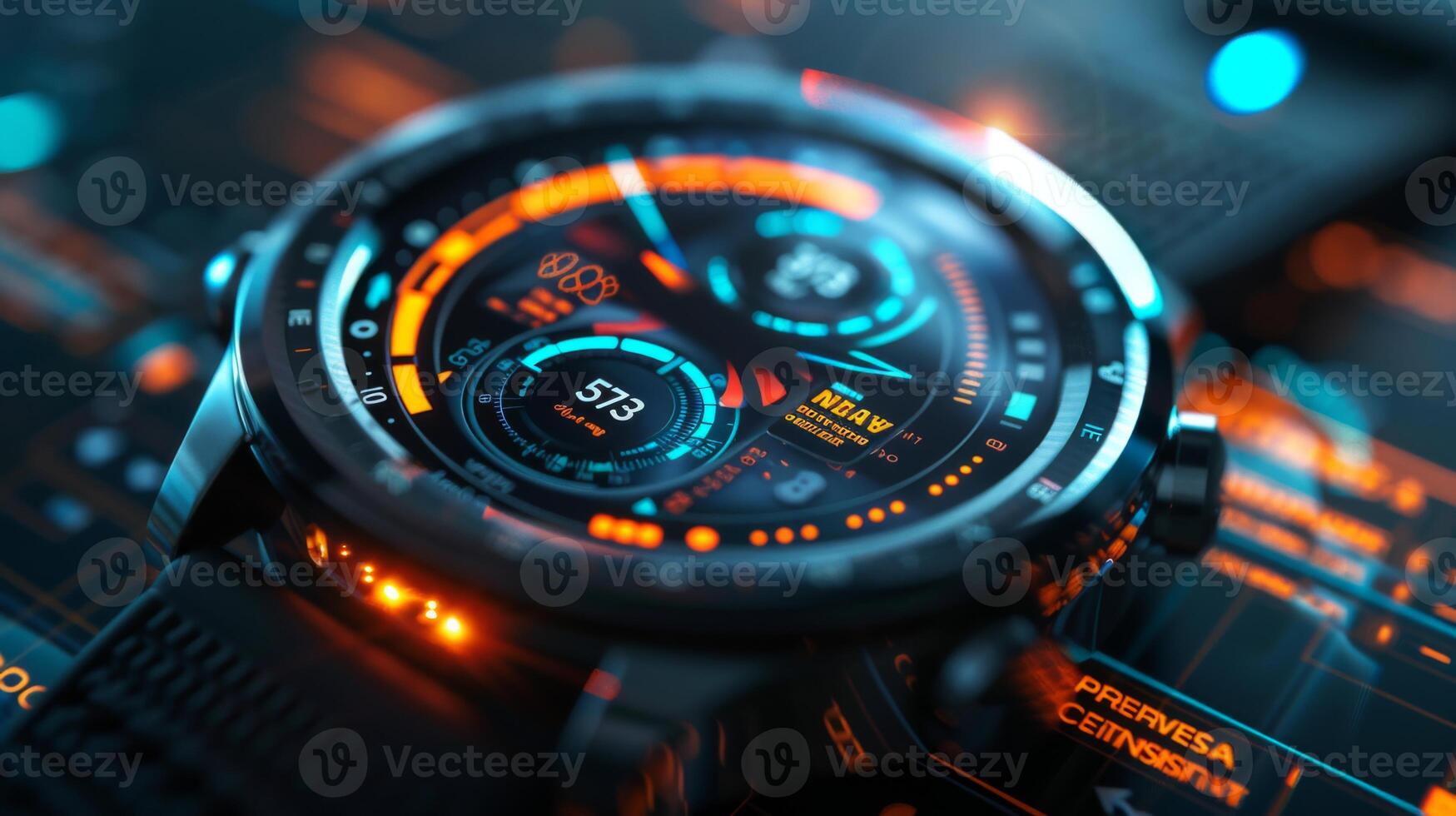 A smartwatch displays vibrant graphics related to digital therapy and mindfulness apps, illustrating features that focus on mental health and telemedicine support for users. photo
