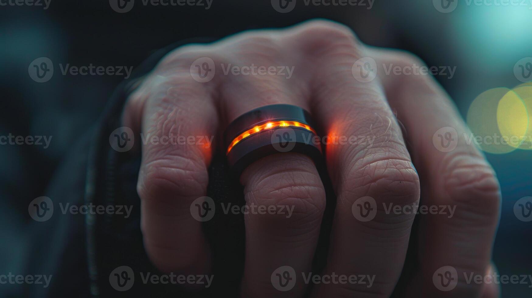 A hand is seen wearing a glowing ring that symbolizes digital therapy, capturing the essence of mindfulness in mental health as technology integrates with telemedicine practices. photo