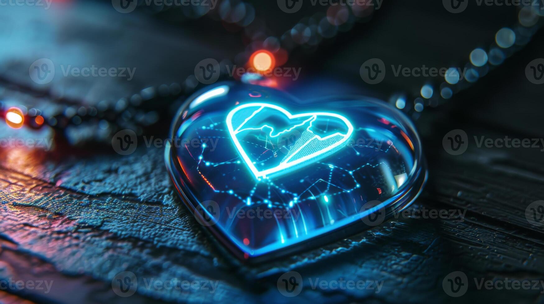 A heart shaped digital device glows with blue light, representing technology in mental health. It features a network design, reflecting mindfulness and telemedicine advancements. photo