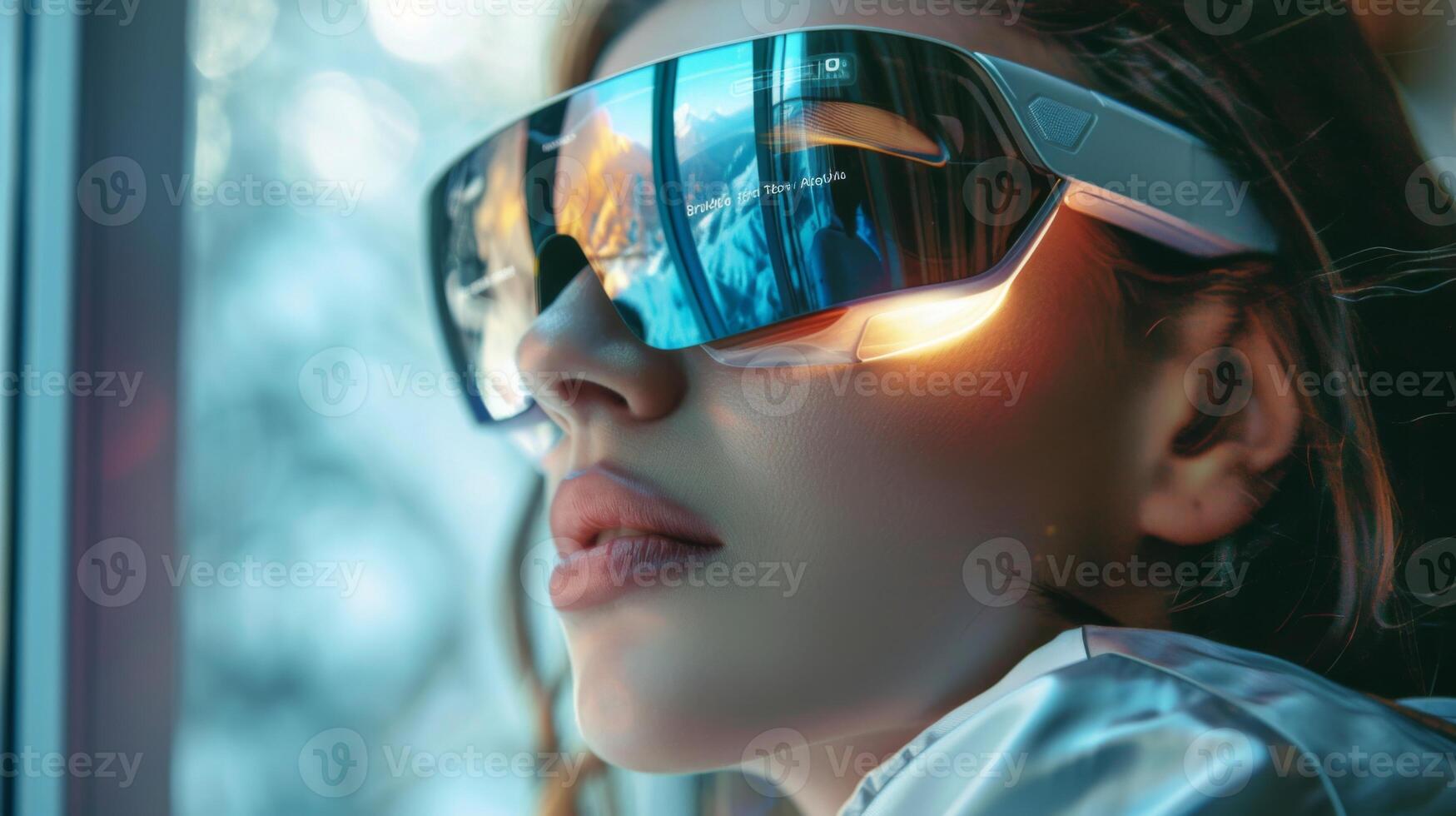A person engages with a futuristic device that enhances mental health experiences. The innovative technology promotes mindfulness and supports telemedicine practices for better well being. photo