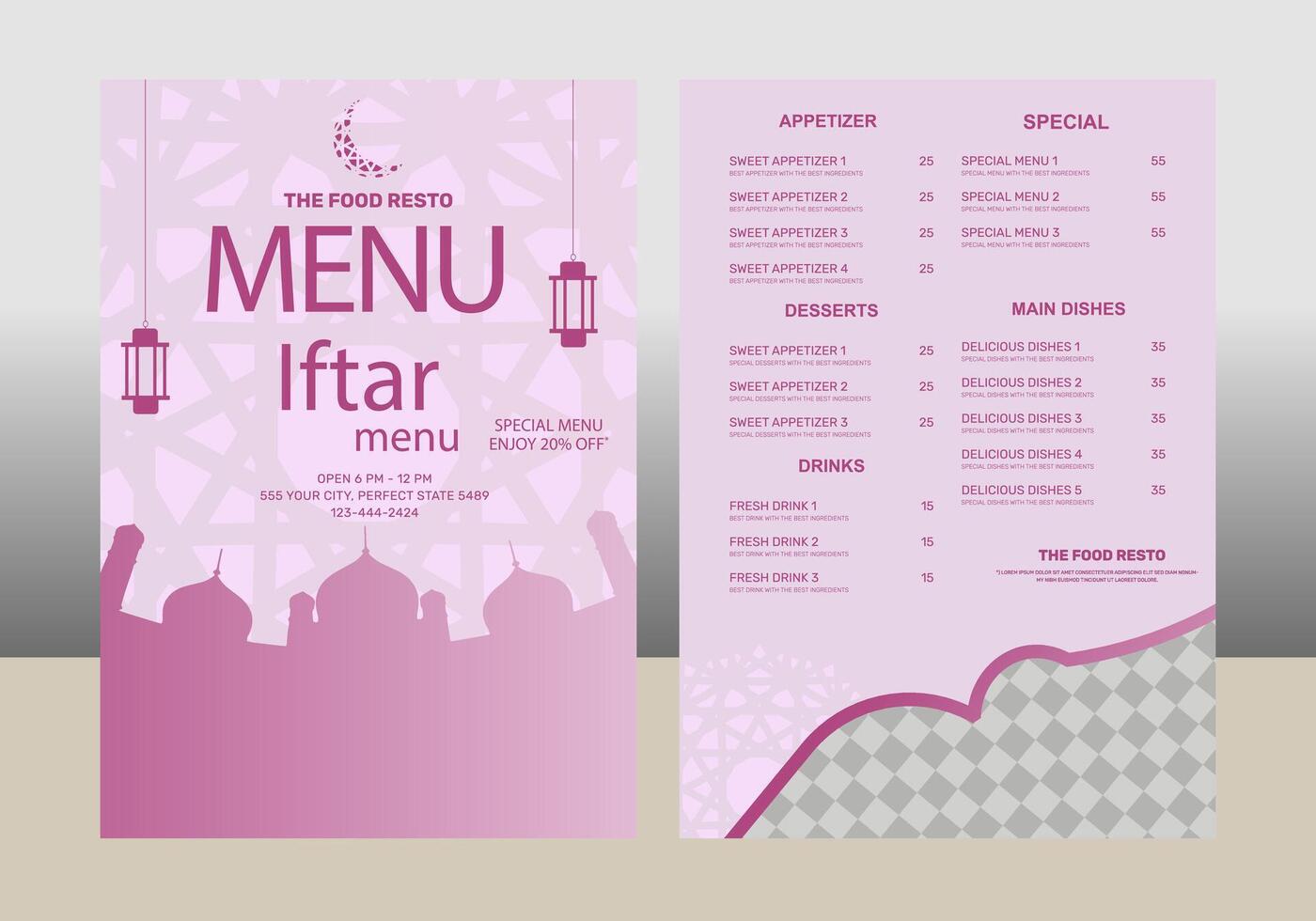 Ramadan iftar restaurant menu design vector