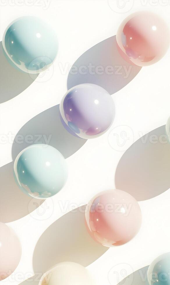 Pastel Spheres on White Background with Soft Shadows for Gentle and Relaxing Visuals photo