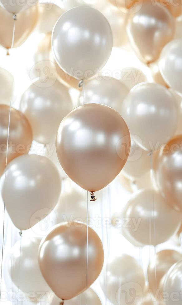 Elegant Celebration, A Floating Ensemble of White and Gold Balloons Creating Festive Mood photo