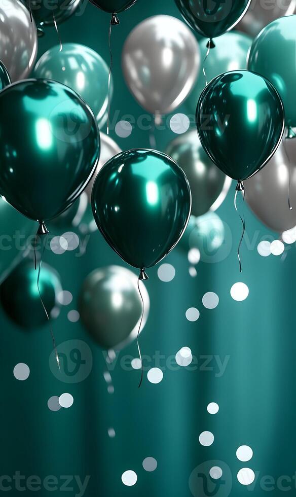 Elegant balloons floating against a teal background creating a festive atmosphere photo