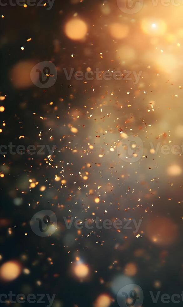 Elegant golden glitter explosion on a blurred dark background creates a magical atmosphere photo