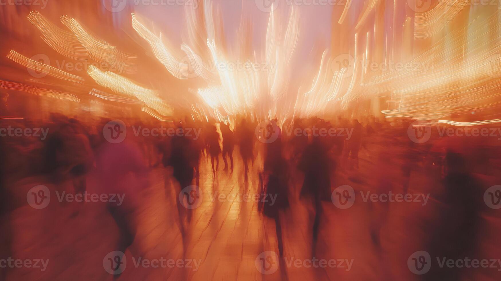Abstract Crowd Movement, Capturing the Energetic Blur of Urban Life at Night photo