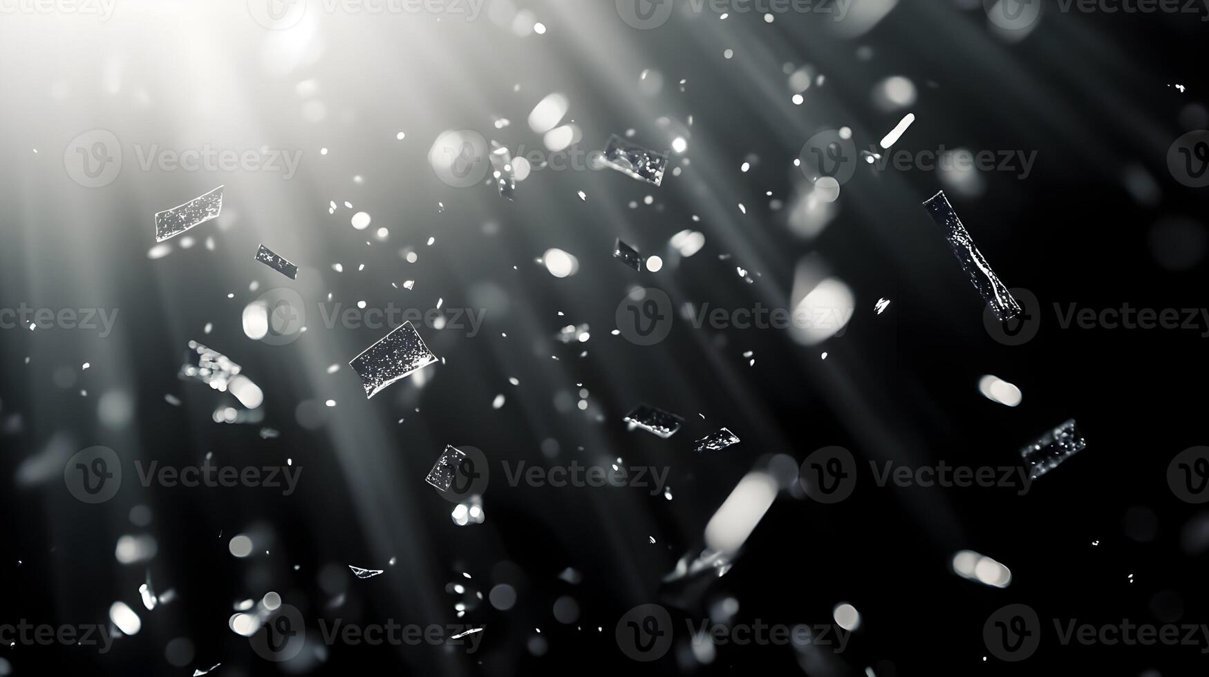Elegant Abstract Black and White Image with Sparkling Particles and Light Rays photo