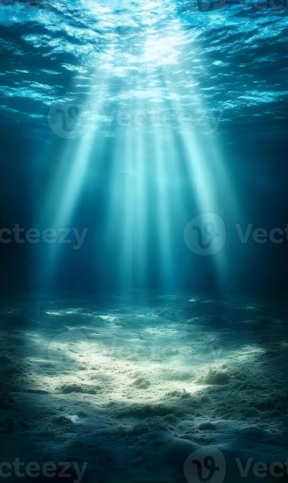Spectacular sunlight beams penetrate underwater, creating a mesmerizing spectacle of light photo