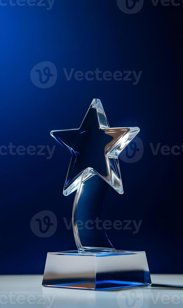 Elegant Crystal Star Award on Dark Blue Backdrop for Corporate Recognition photo